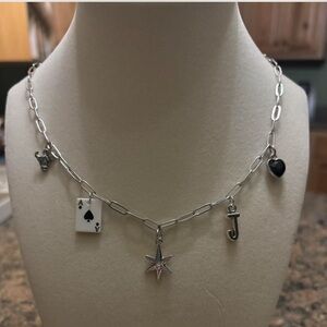Silver Charm Necklace with Black and White Accents